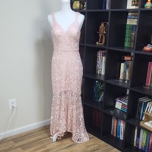 NICOLE MILLER Pink Lace Maxi Gown Sheer Knee Down -Summer Bride